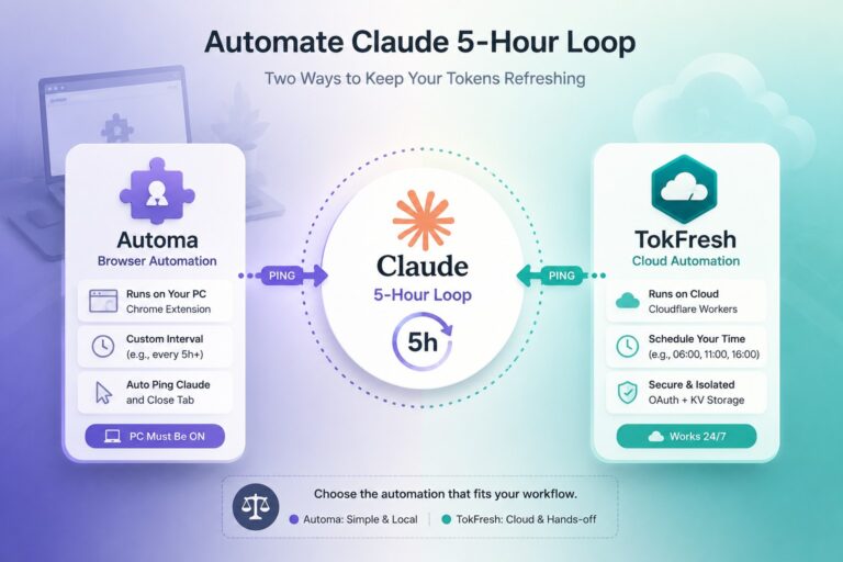 Claude 5시간 루프 자동화하기: Automa와 TokFresh 비교
